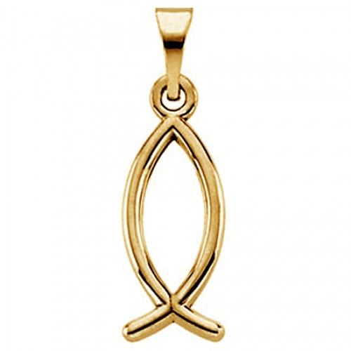 Jesus Ichthus Fish Pendant - 10k Yellow Gold - 22mm New
