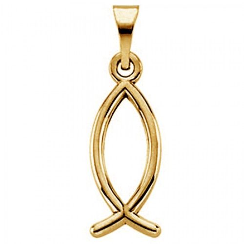 Jesus Ichthus Fish Pendant - 14k Yellow Gold - 22mm New