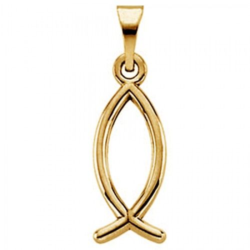 Jesus Ichthus Fish Pendant - 14k Yellow Gold - 19mm New