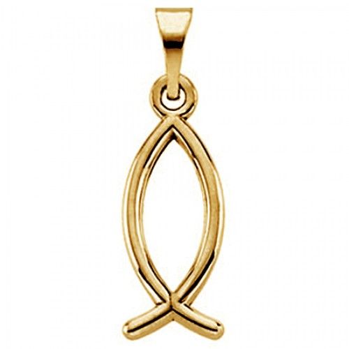 Jesus Ichthus Fish Pendant - 14k Yellow Gold - 16mm New