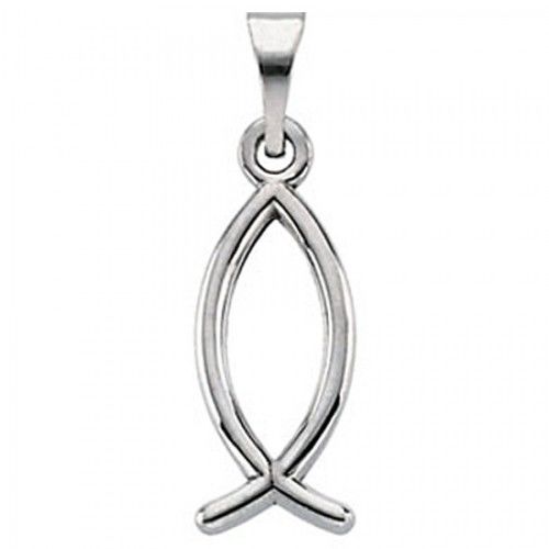 Jesus Ichthus Fish Pendant - 14k White Gold - 19mm New