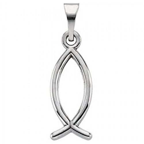 Jesus Ichthus Fish Pendant - 14k White Gold - 16mm New