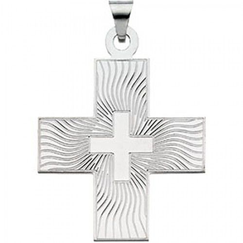 14k White Gold Greek Cross Pendant - 25.00 X 27.50 Mm