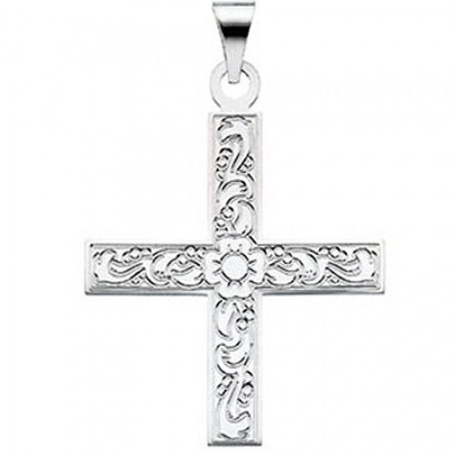 14k White Gold Greek Cross Pendant - 27.50mm X 25.00mm