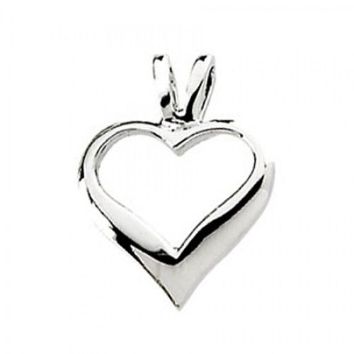 New 14k White Gold Heart Pendant W/ Rabbit Ear Bail - 15 X 17mm