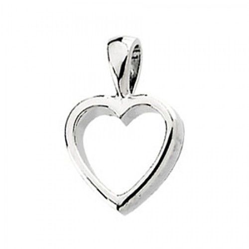 New 14k White Gold Cut Out Heart Pendant - 15 X 17mm