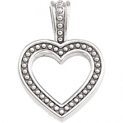 14k White Gold Heart Pendant W/ Dotted Frame - 15 X 17mm