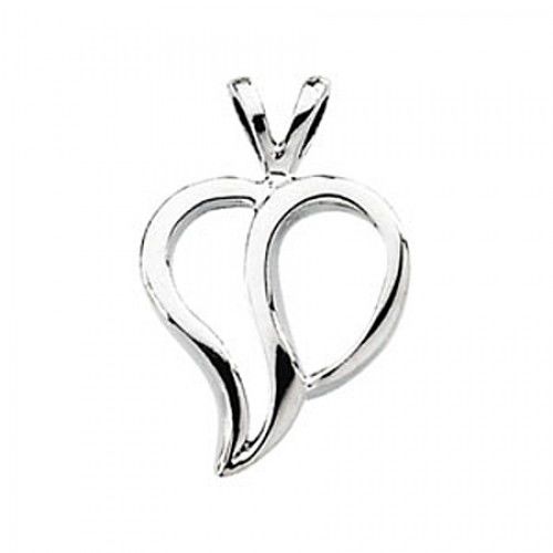 New 14k White Gold Heart Pendant - 12 X 18.5mm
