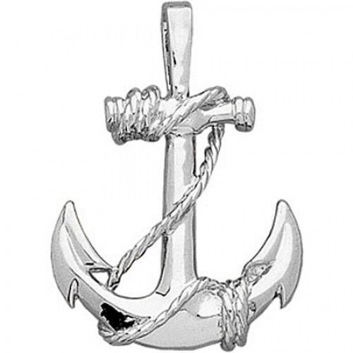 14k White Gold Anchor Pendant 31.00 X 22.00mm New
