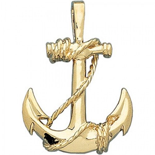14k Yellow Gold Anchor Pendant 31.00 X 22.00mm New