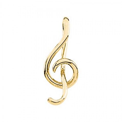 14k Yellow Gold Treble Clef Musical Note Pendant New