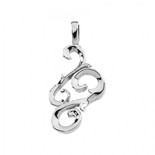 14k White Gold Curved Freeform Pendant 28mm New