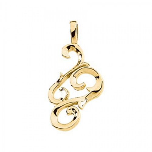 14k Yellow Gold Curved Freeform Pendant 28.00mm New