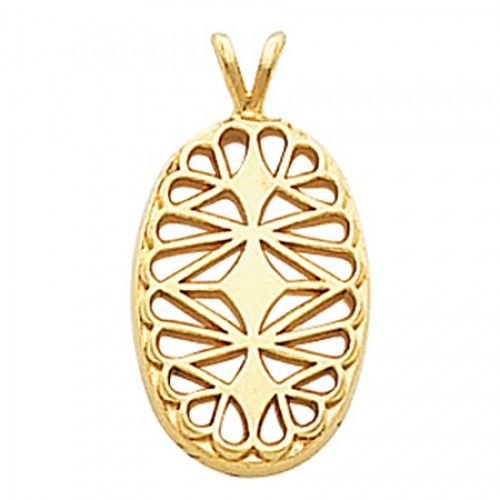 14k Yellow Gold Filigree Pendant 18.00 X 12.00mm New