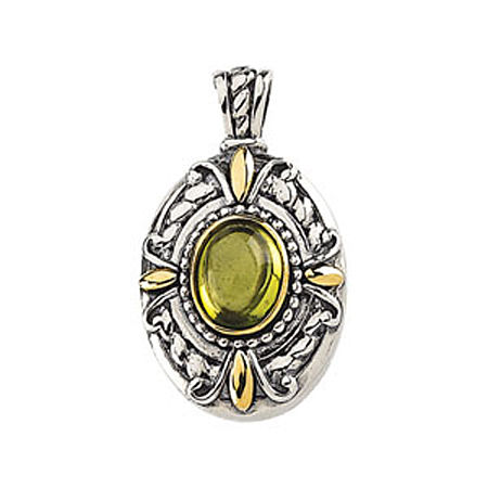 Peridot Pendant Sterling Silver & 14k Yellow Gold Oval
