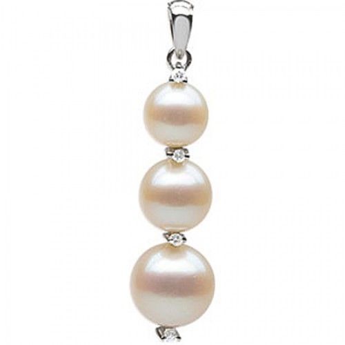 Pearl & Diamond Pendant - 14k White Gold - Round Shape