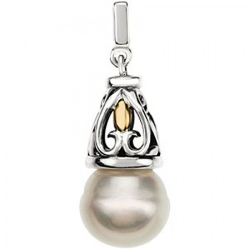 Baroque Pearl Pendant Sterling Silver & 14k Yellow Gold