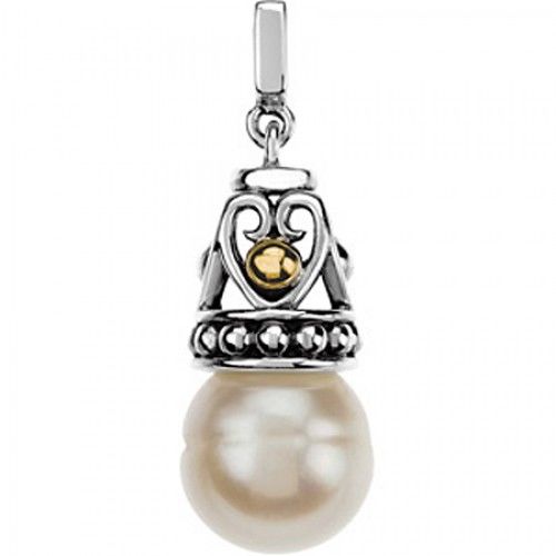 Pearl Pendant Sterling Silver & 14k Yellow Gold - 12mm