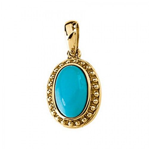 Turquoise Pendant - 14k Yellow Gold - 12mm Round Oval