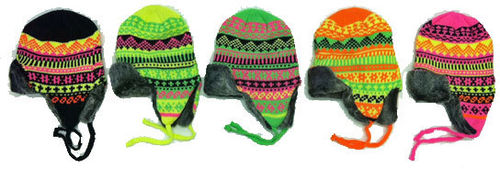 Premium Fur Lined Neon Patterned Ear Cover Hats Case Pack 48