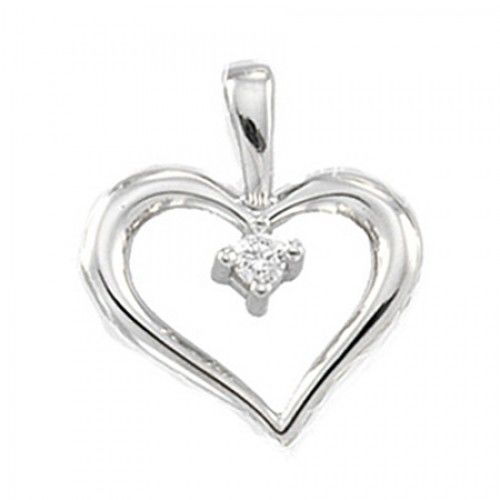 New 14k White Gold Diamond Heart Pendant - .02 Ct