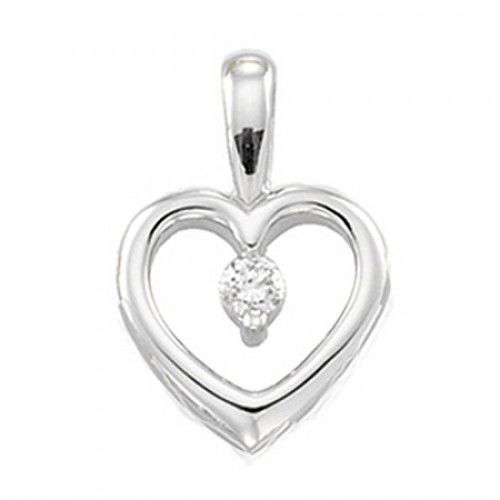 New 14k White Gold Diamond Heart Pendant - .07 Ct