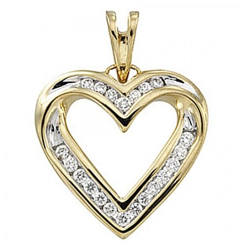 New 14k Yellow Gold Diamond Heart Pendant - 1/4 Cttw