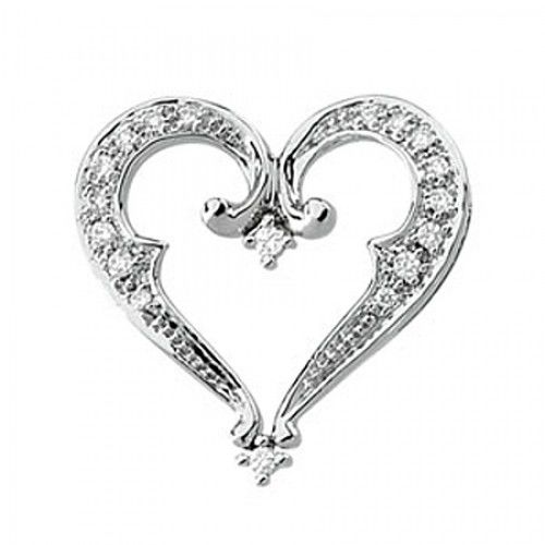 New 14k White Gold Diamond Heart Pendant - 1/5 Cttw