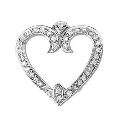 New 14k White Gold Diamond Heart Pendant - 1/4 Cttw