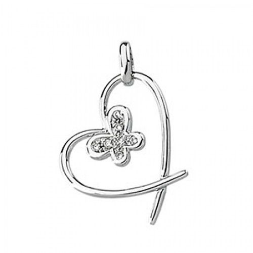 New 14k White Gold Diamond Heart Pendant - .05 Cttw