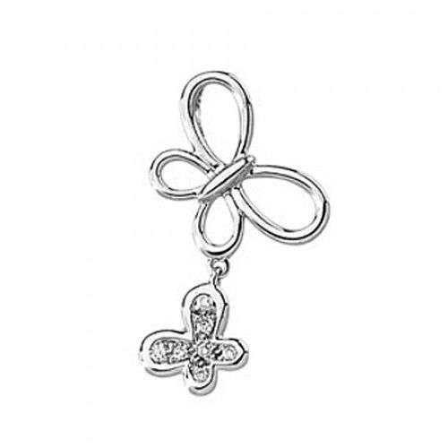 New 14k White Gold Diamond Butterfly Pendant - .05 Cttw