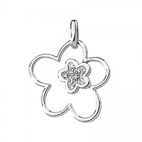 New 14k White Gold Diamond Flower Pendant - .05 Cttw