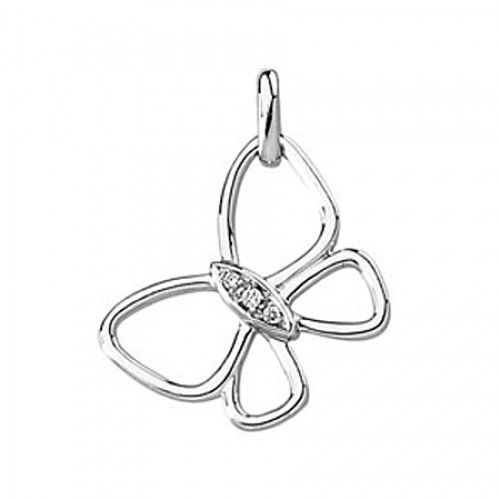 New 14k White Gold Diamond Butterfly Pendant .025 Cttw