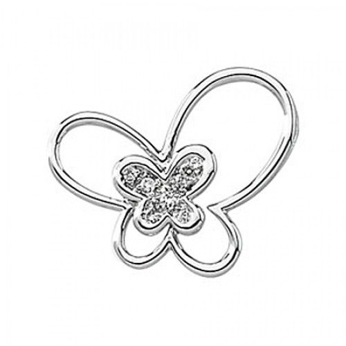 New 14k White Gold Diamond Butterfly Pendant - .06 Cttw