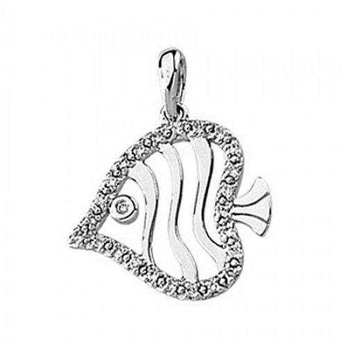 New 14k White Gold Diamond Fish Pendant - 1/10 Cttw