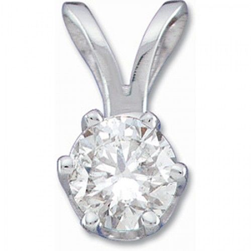 New 14k White Gold Solitaire Diamond Pendant - 1/3 Cttw