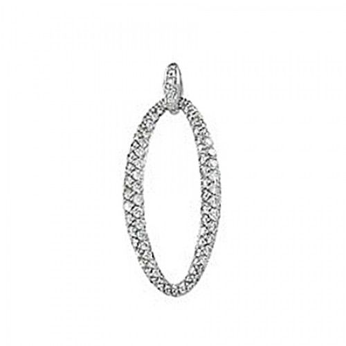 New 14k White Gold Diamond Oval Pendant - 1 1/3 Cttw
