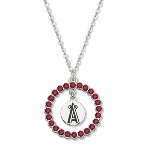 Mlb Anaheim Angels Necklace W/ Red Crystal Wreath