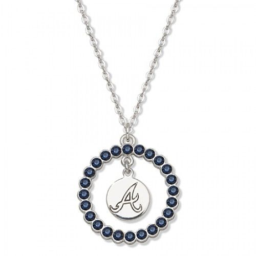 Mlb Atlanta Braves Necklace W/ Blue Crystal Wreath