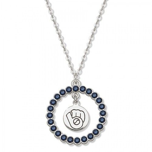 Mlb Milwaukee Brewers Necklace W/ Blue Crystal Wreath