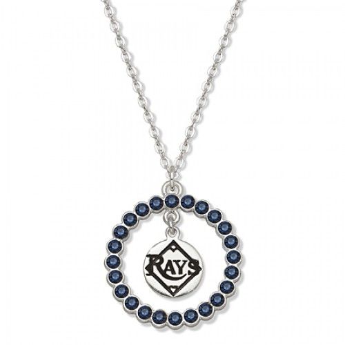Mlb Tampa Bay Rays Necklace W/ Blue Crystal Wreath