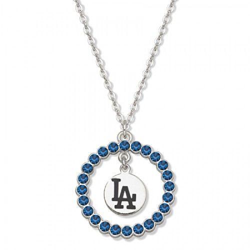 Mlb Los Angeles Dodgers Necklace W/ Blue Crystal Wreath
