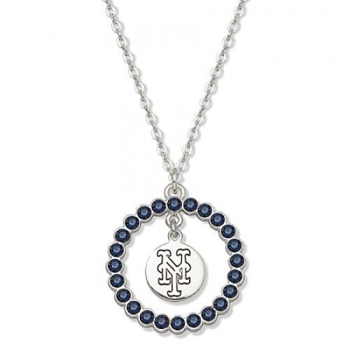 Mlb New York Mets Necklace W/ Blue Crystal Wreath