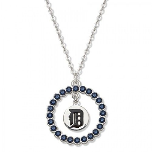 Mlb Detroit Tigers Necklace W/ Blue Crystal Wreath