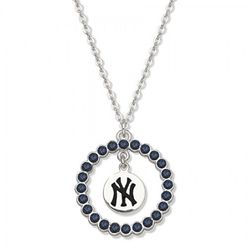 Mlb New York Yankees Necklace W/ Blue Crystal Wreath