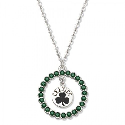 Nba Boston Celtics Necklace W/ Green Crystal Wreath