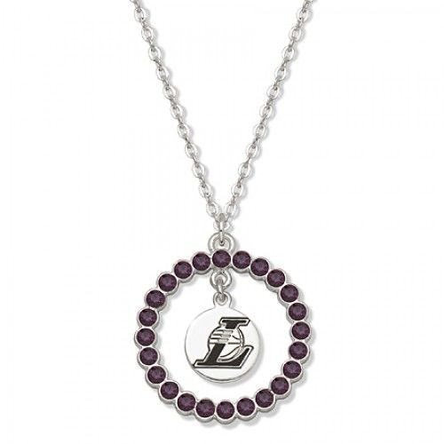Nba Los Angeles Lakers Necklace W/ Purple Crystal Wreath