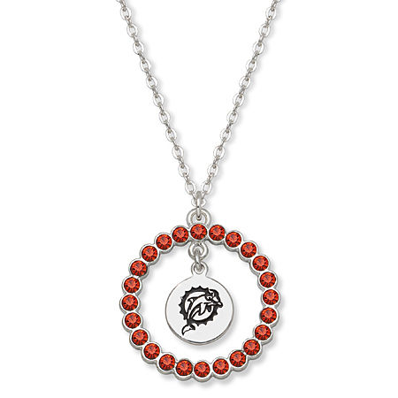 Nfl Miami Dolphins Necklace W/ Red Crystal Wreath
