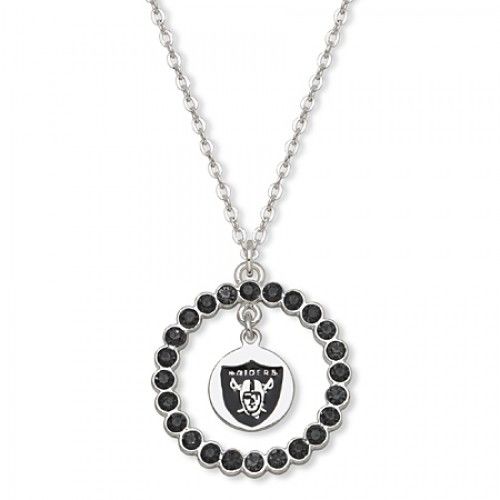 Nfl Oakland Raiders Necklace W/ Black Crystal Wreath