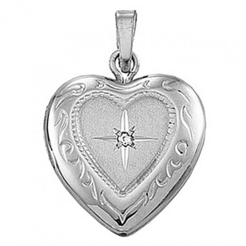 New 14k White Gold Heart Shaped Diamond Locket - 18mm